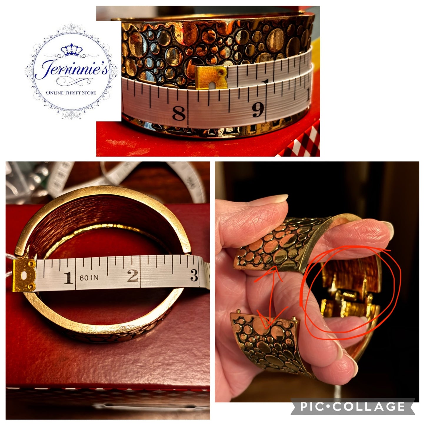 Vintage Gold-Tone Textured Bubble Cuff Bracelet