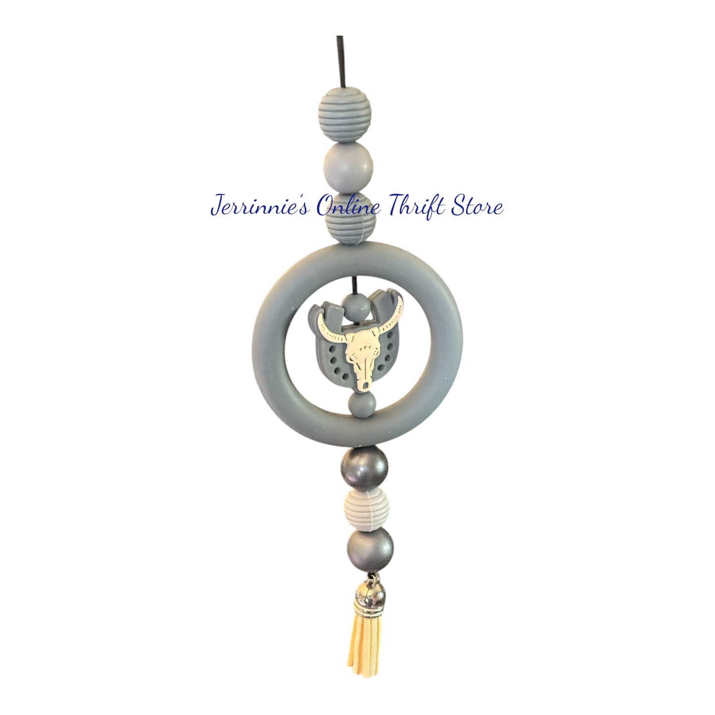 Cow Skull Beaded Car Charm - Handmade Western Rearview Accessory