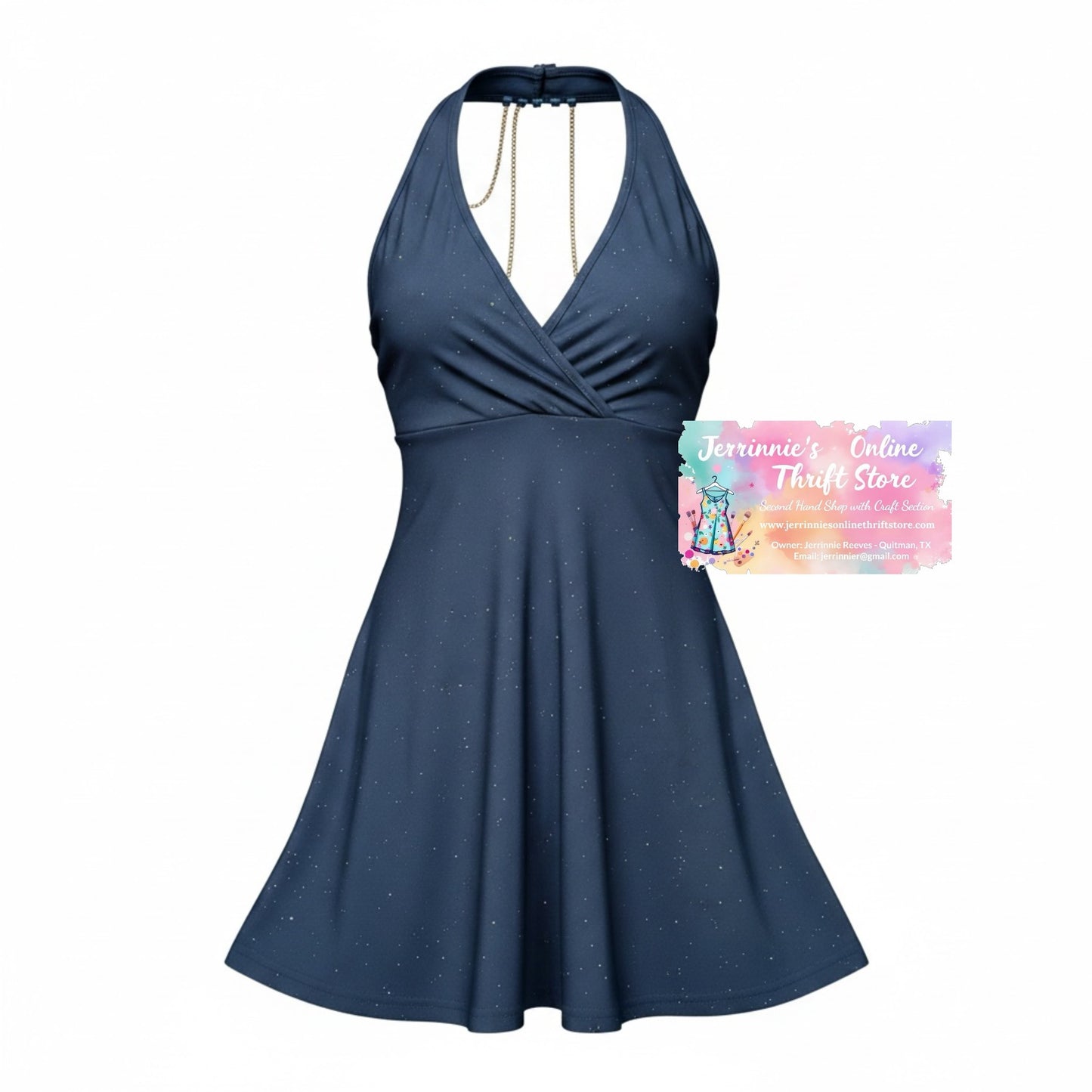 Steel Blue Halter Skater Dress with Chain Detail
