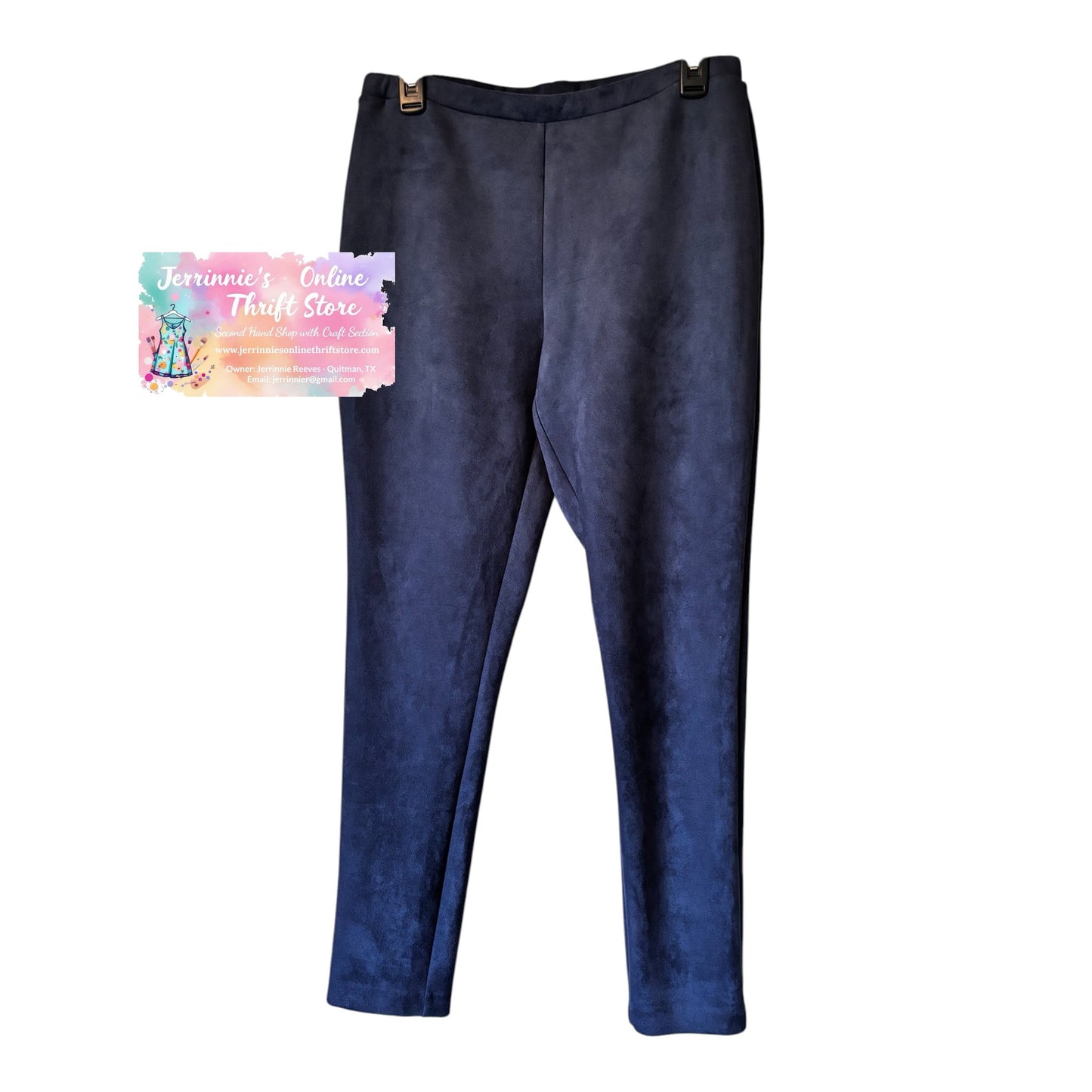 Calvin Klein Navy Suede-Look Slim Pants – Size 10
