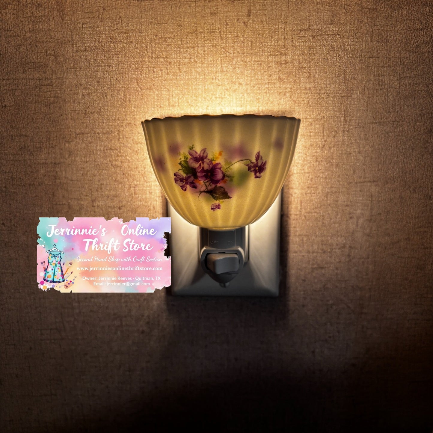 Handcrafted English Bone China Violet Teacup Night Light Set – Set of 2 Plug-In