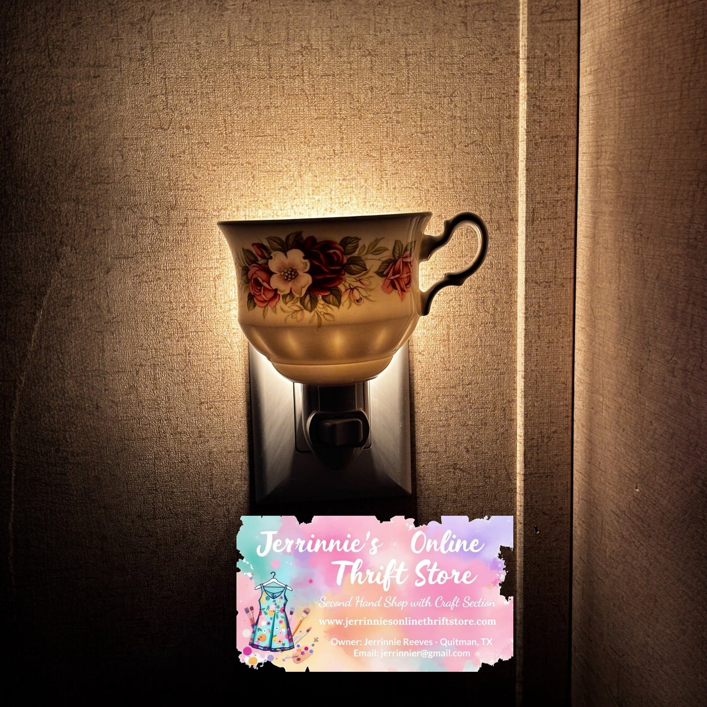 Queen Anne Floral Rose Handcrafted Teacup Night Light