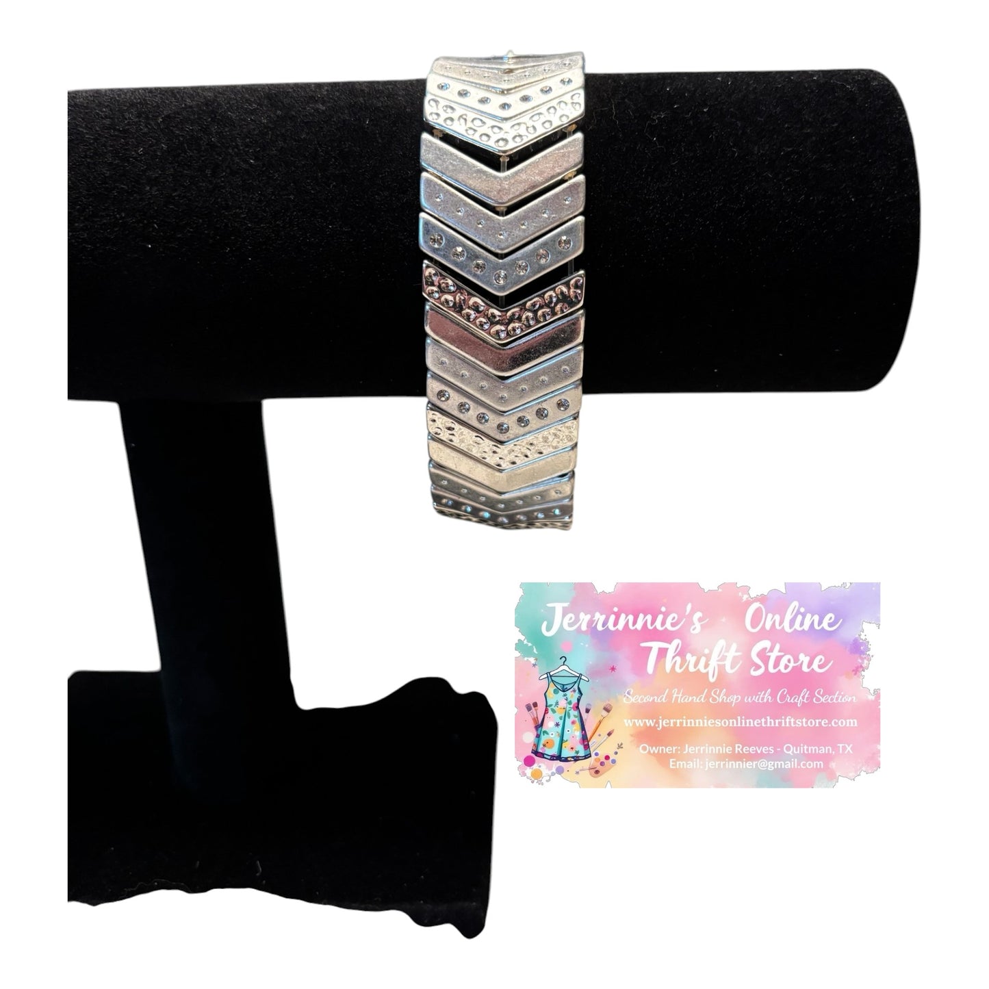 Silver-Tone Chevron Crystal Stretch Bracelet