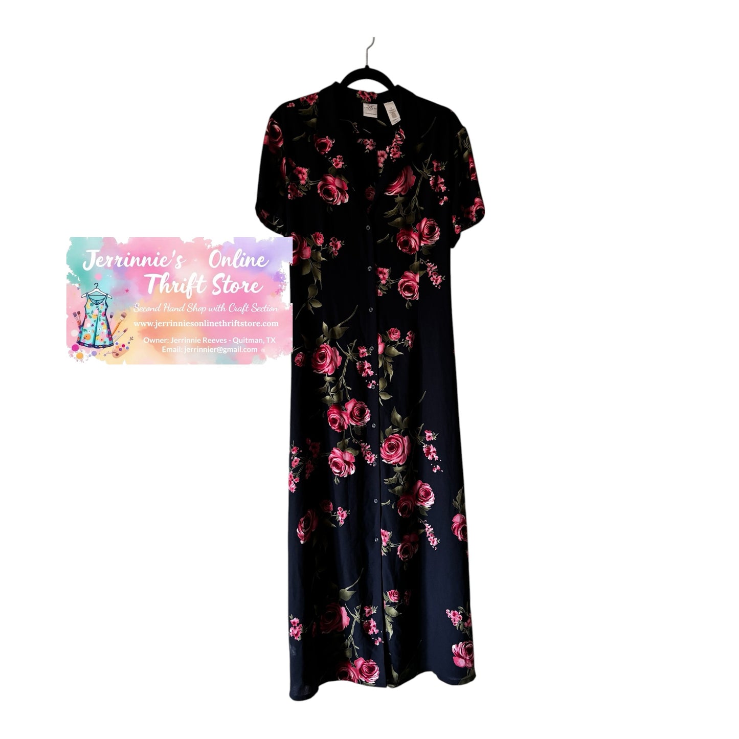 Emma James by Liz Claiborne Black Rose Floral Maxi Dress – Size 16