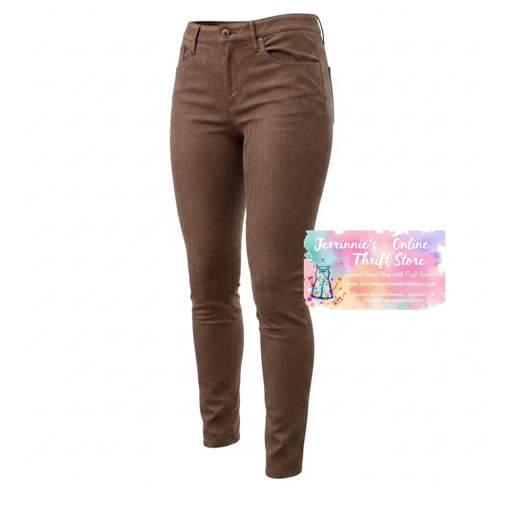 NYDJ Alina Skinny Brown Faux Suede Pants | Size 10