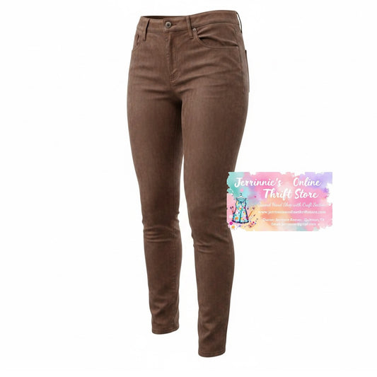 NYDJ Alina Skinny Brown Faux Suede Pants | Size 10