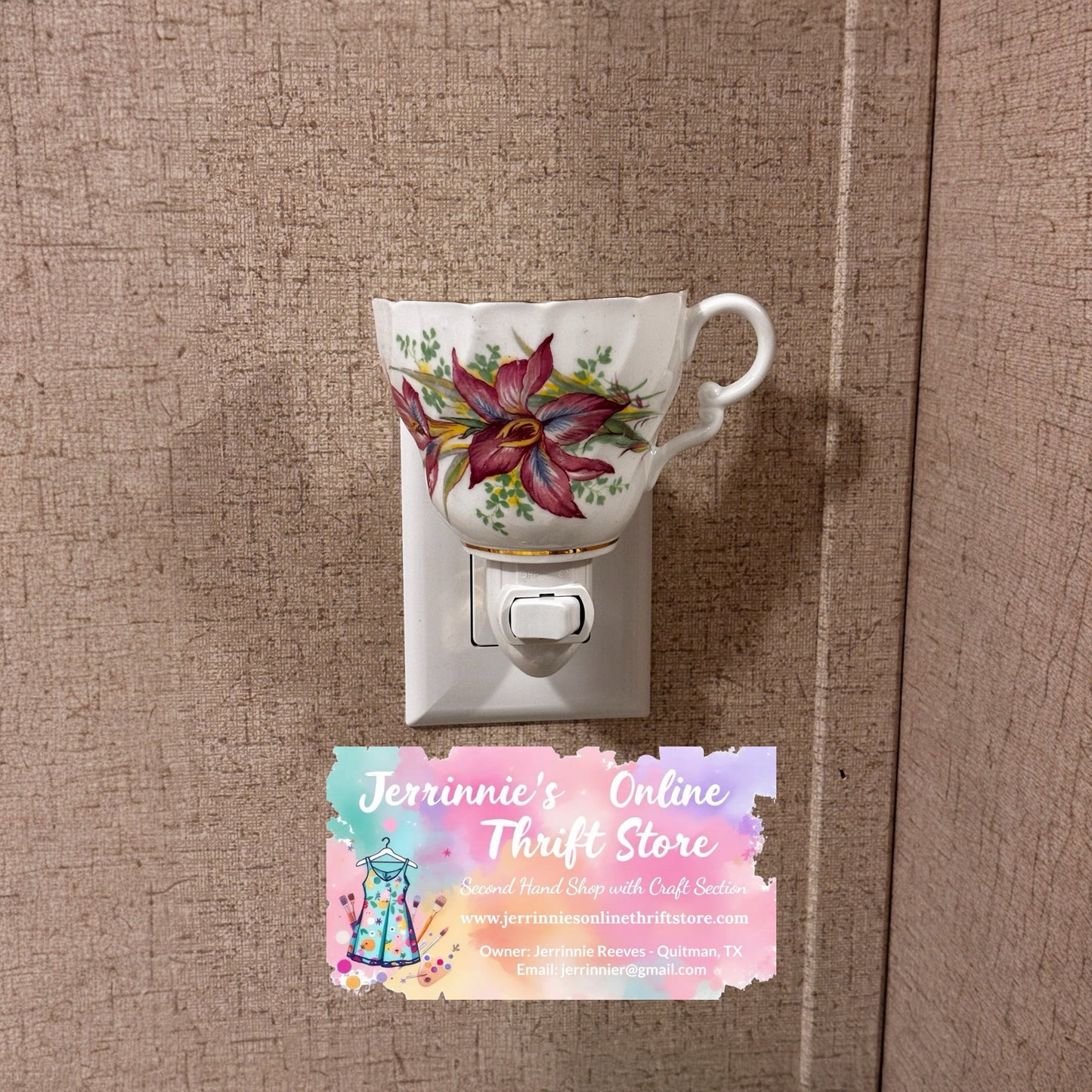 Vintage English Bone Teacup Night Light Floral Pattern-Sold As A Set