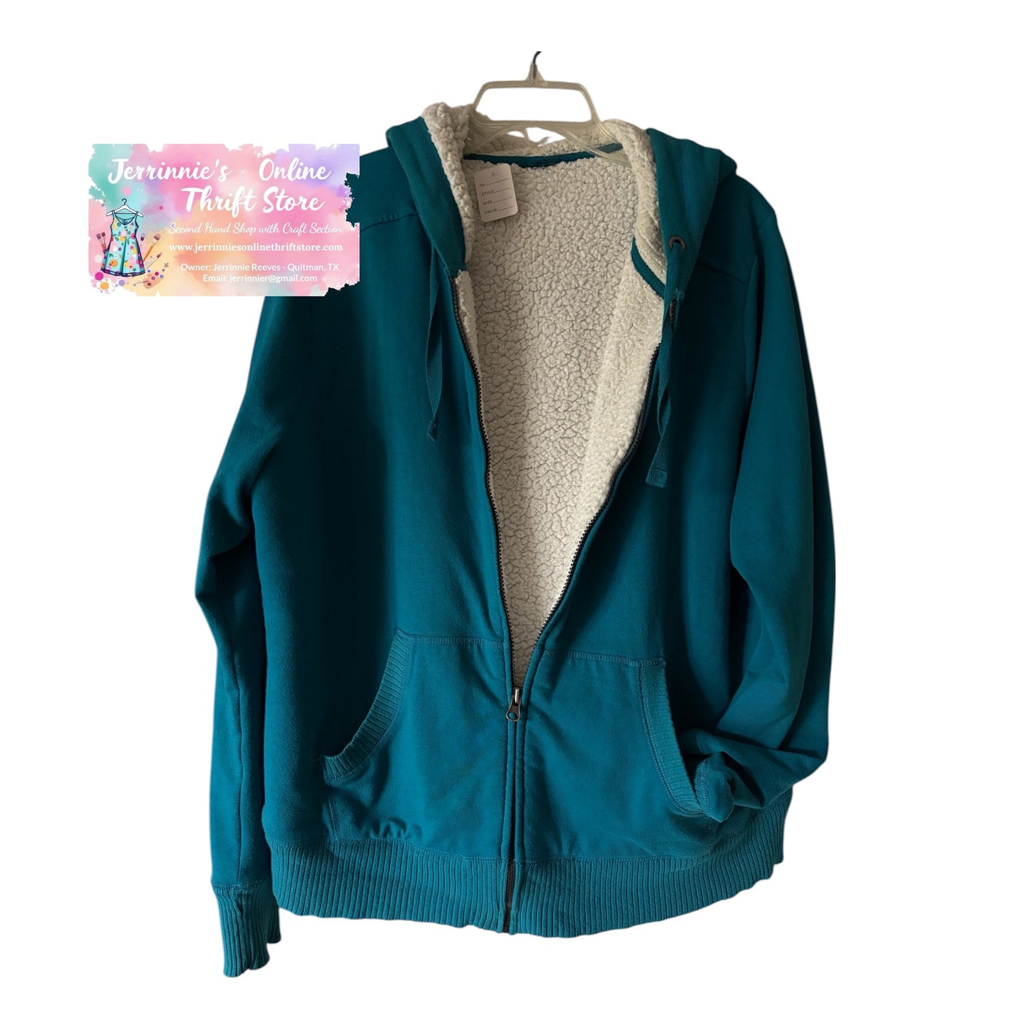 Teal Sherpa-Lined Zip-Up Hoodie | Size XL