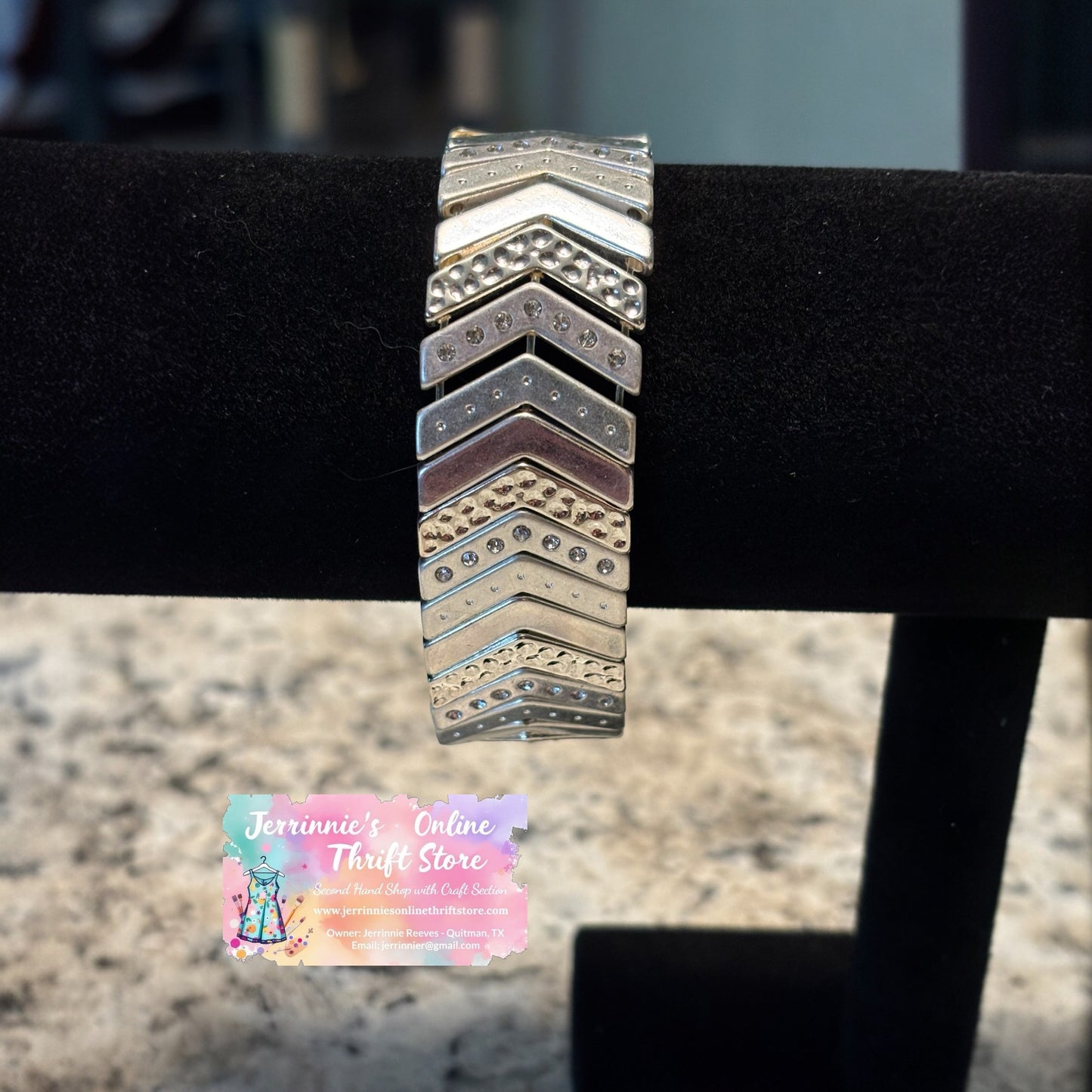 Silver-Tone Chevron Crystal Stretch Bracelet