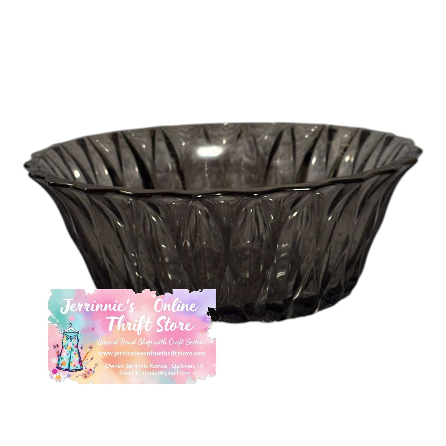 Vintage Libbey Black Smoke Diamond Scroll Serving Bowl