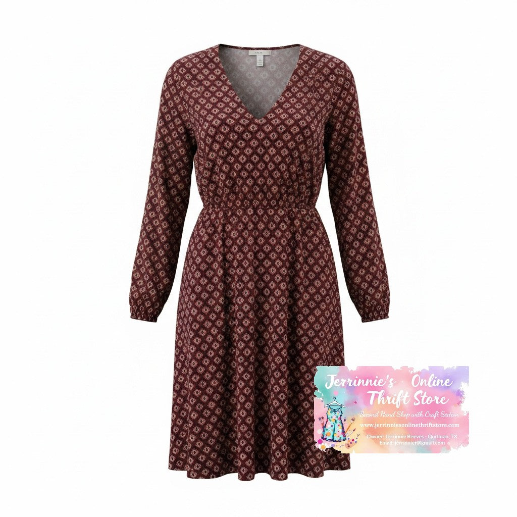 EST.1946 Burgundy Geometric Print Fit & Flare Dress – 14/16W