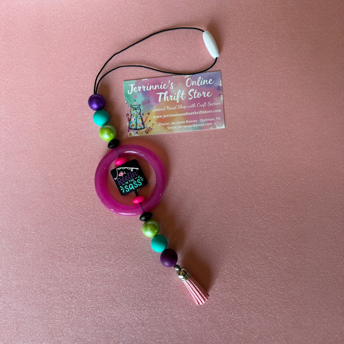 Reelin' in the Sass Beaded Car Charm - Handmade Rearview Accessory