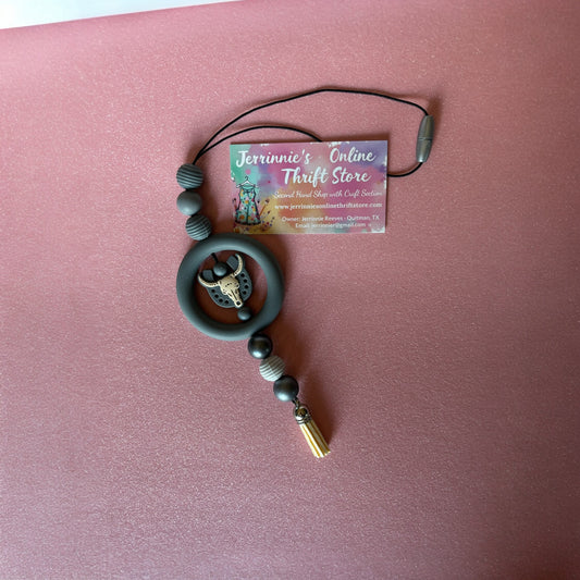 Cow Skull Beaded Car Charm - Handmade Western Rearview Accessory