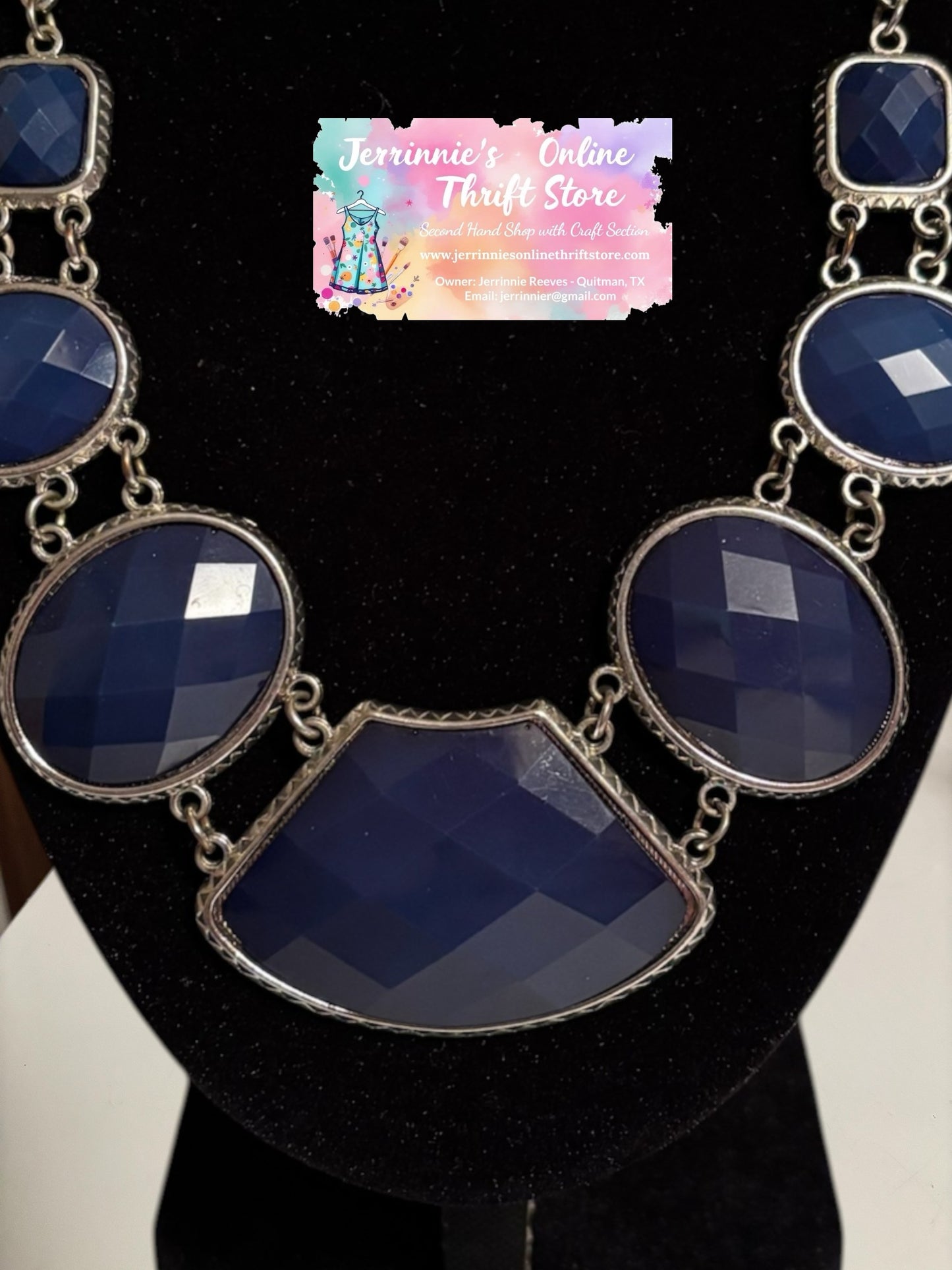 Costume Necklace Blue Faceted Glass