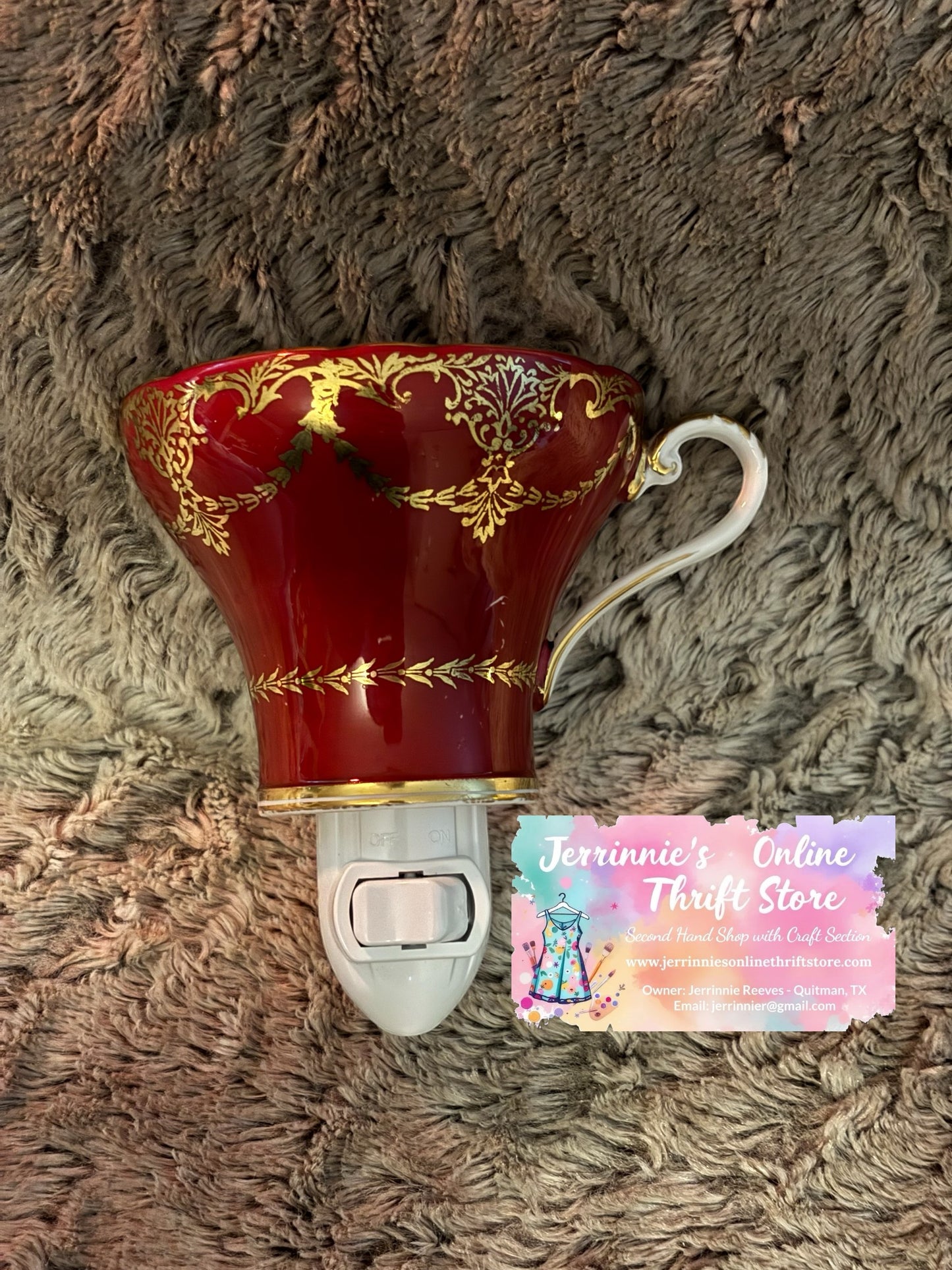 Aynsley Tea Cup Night Light Staffordshire With Red Glaze