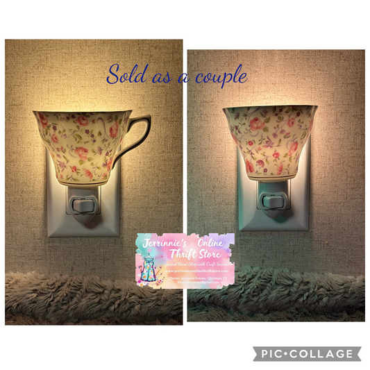Vintage Rosina Tea Cup Night Light Floral Chintz Set of 2