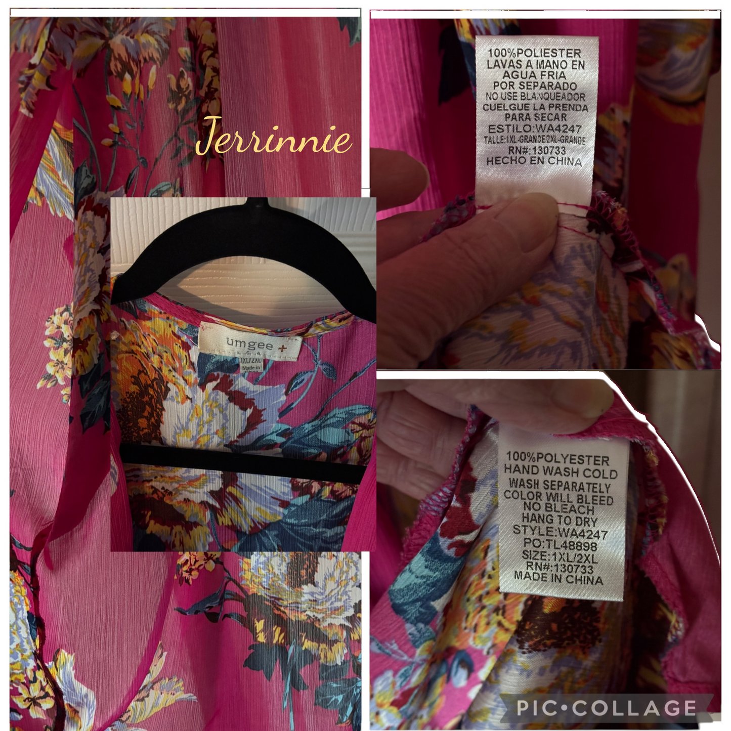 Umgee Floral Bell Sleeve Kimono Cardigan Hot Pink