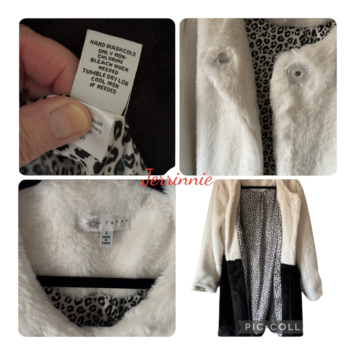 Fever Black & White Faux Fur Cheetah Satin Lined Jacket Coat