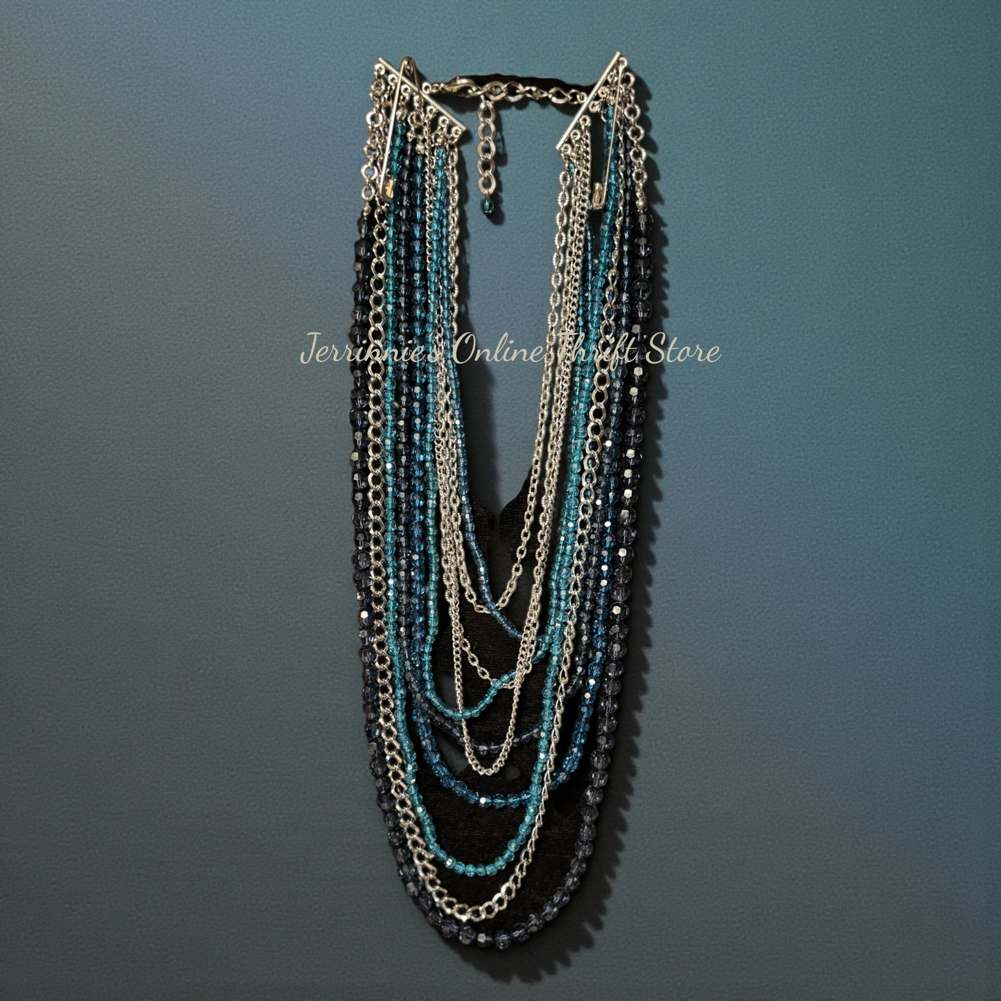 Vintage Long Blue Bicone Necklace