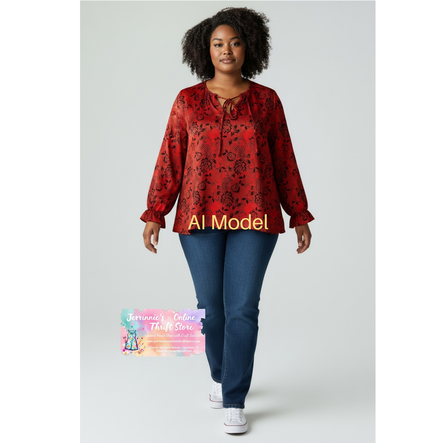 Notations Red & Black Floral Blouse – Long Sleeve