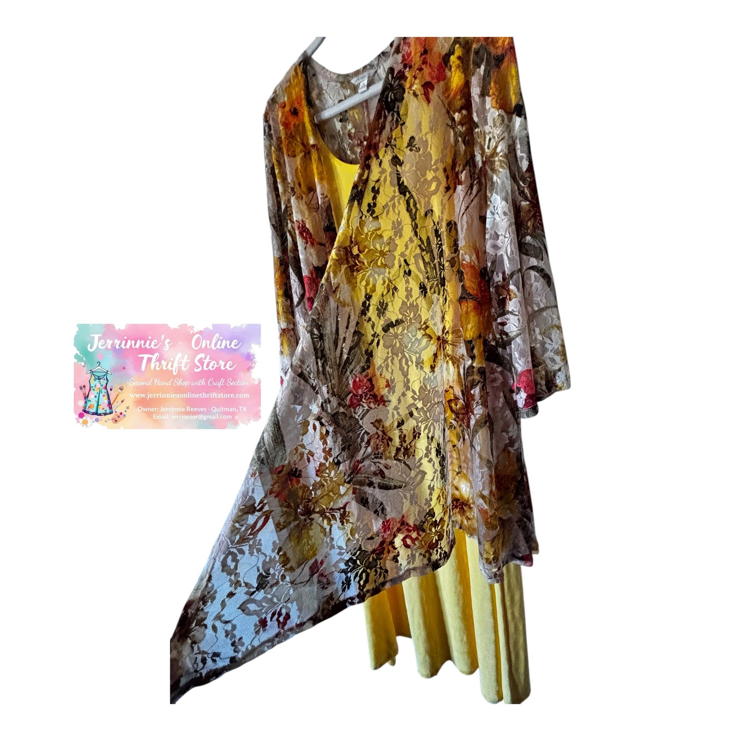 2-Piece Yellow Maxi Dress & Floral Kimono Cardigan Set