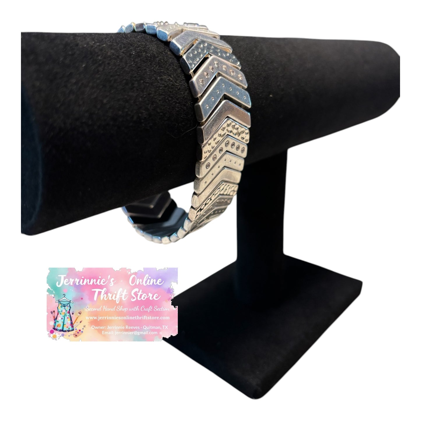Silver-Tone Chevron Crystal Stretch Bracelet