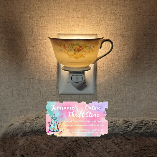 Vintage Japanese Tea Cup Night Light with Floral-Gold trim