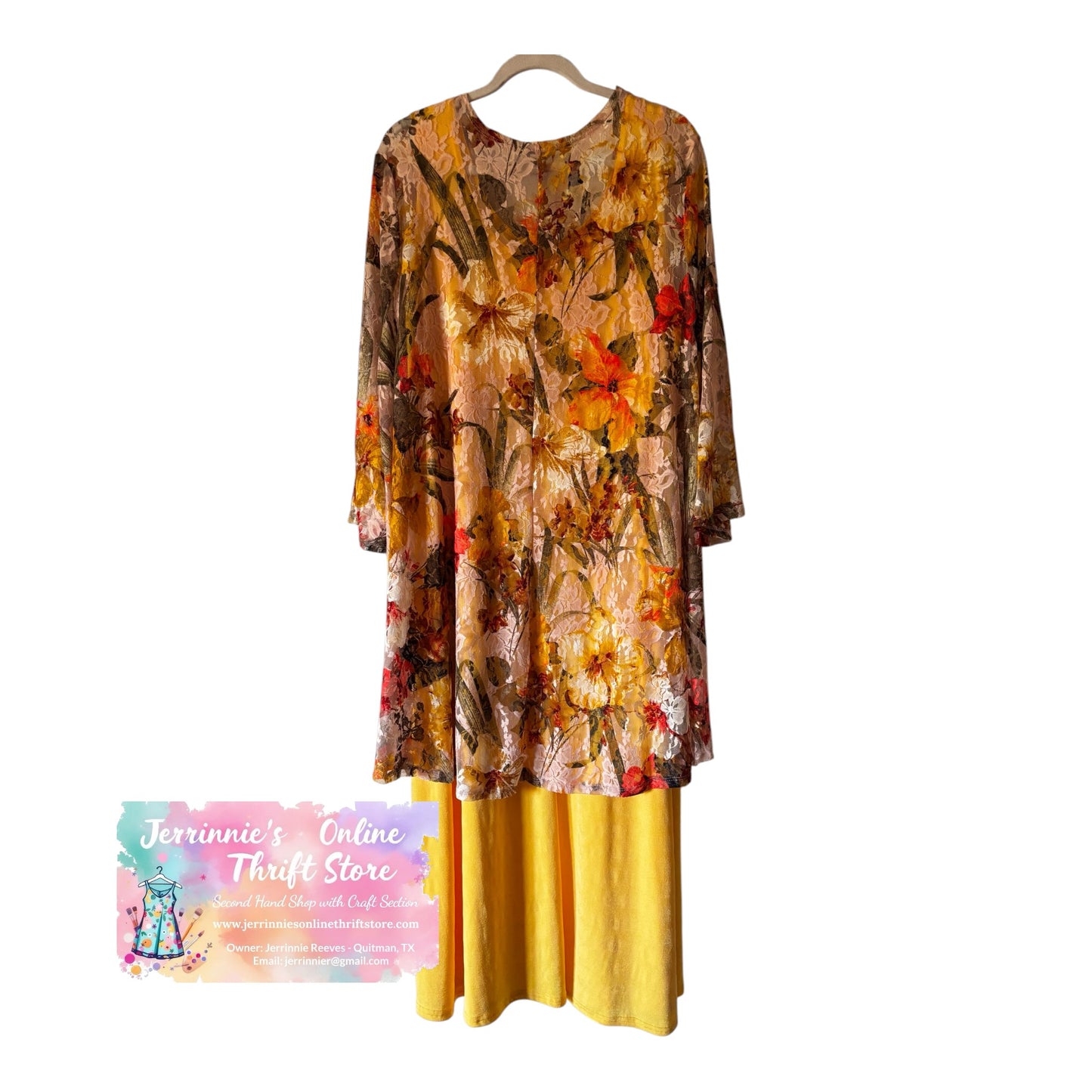 2-Piece Yellow Maxi Dress & Floral Kimono Cardigan Set