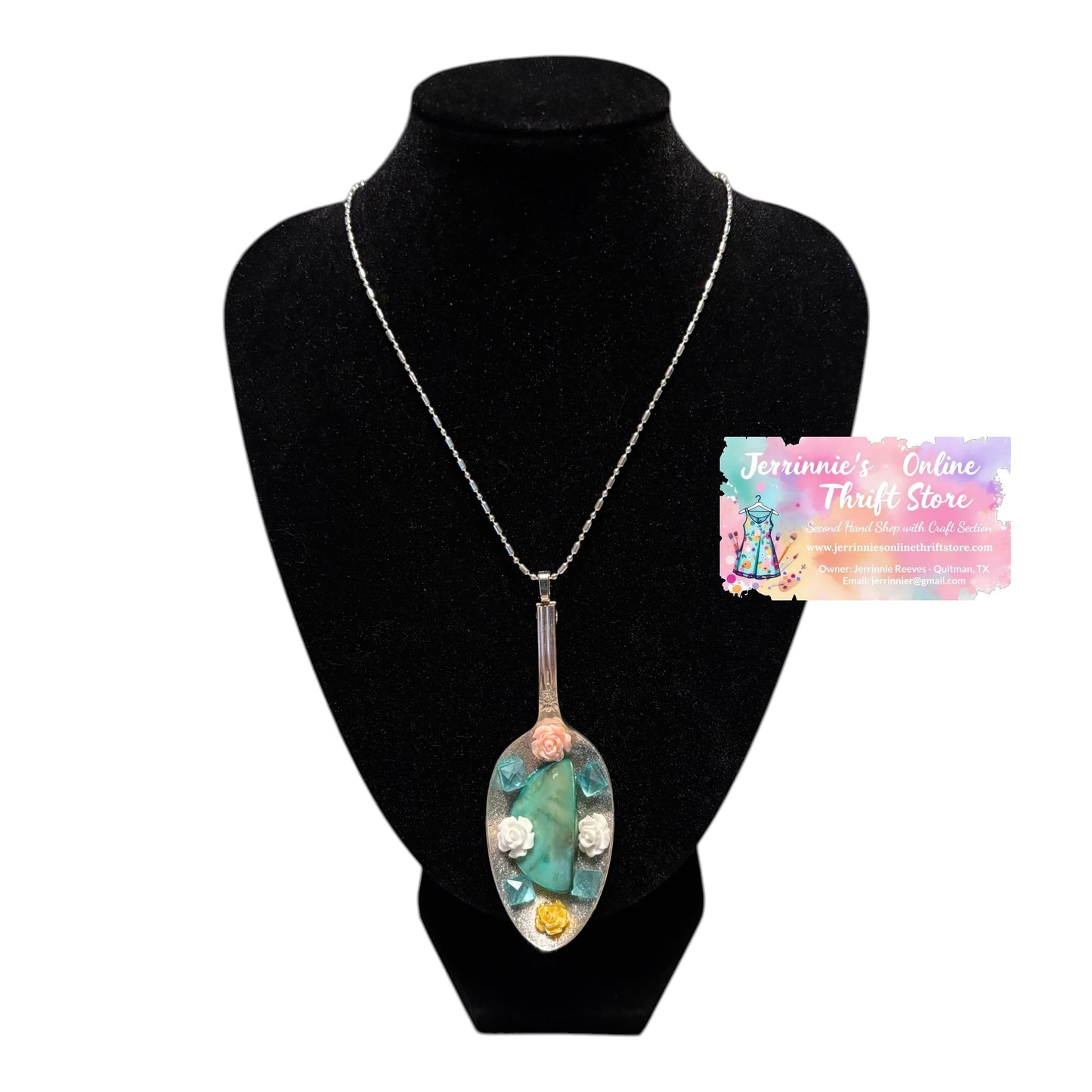 Handmade Spoon Jewelry with Green Gem