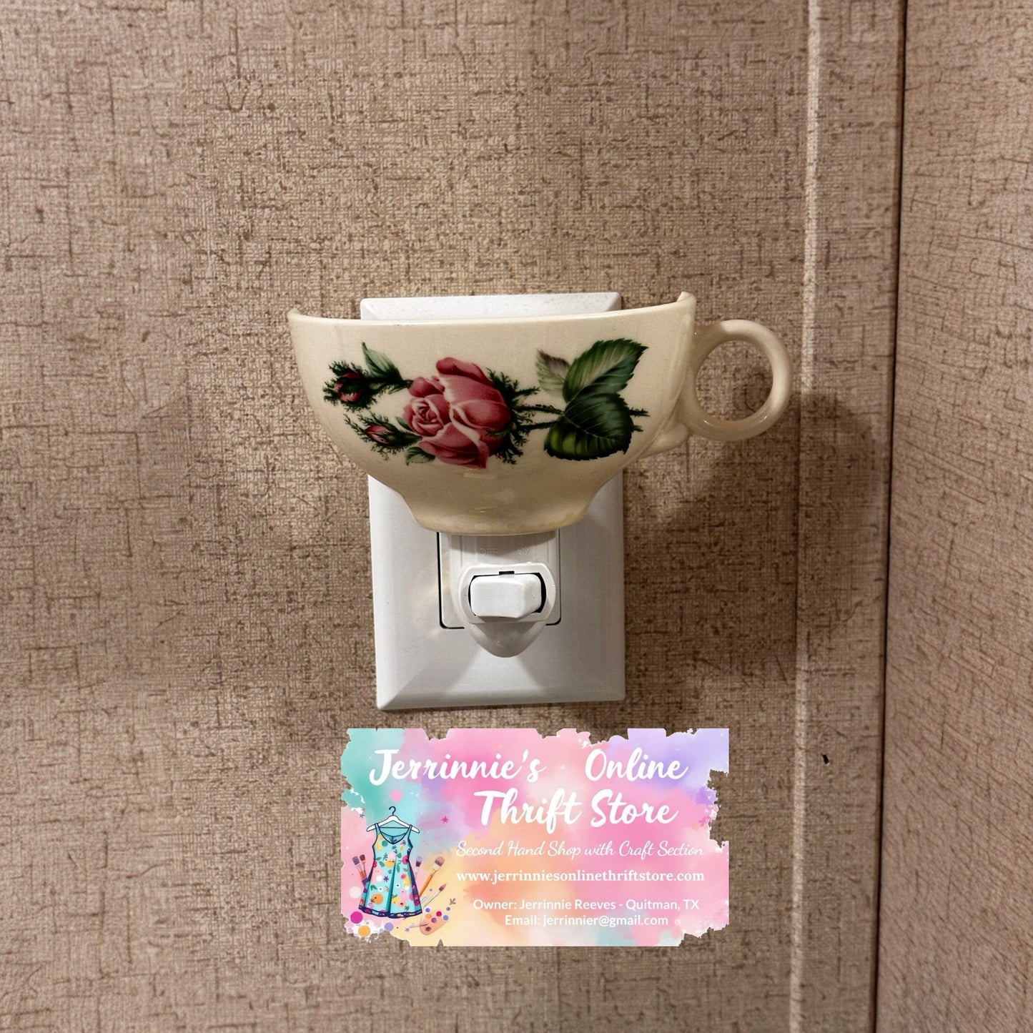 Tea Cup Night Light Handcrafted Pink Rose