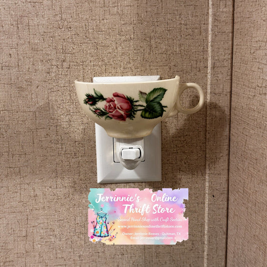 Tea Cup Night Light Handcrafted Pink Rose