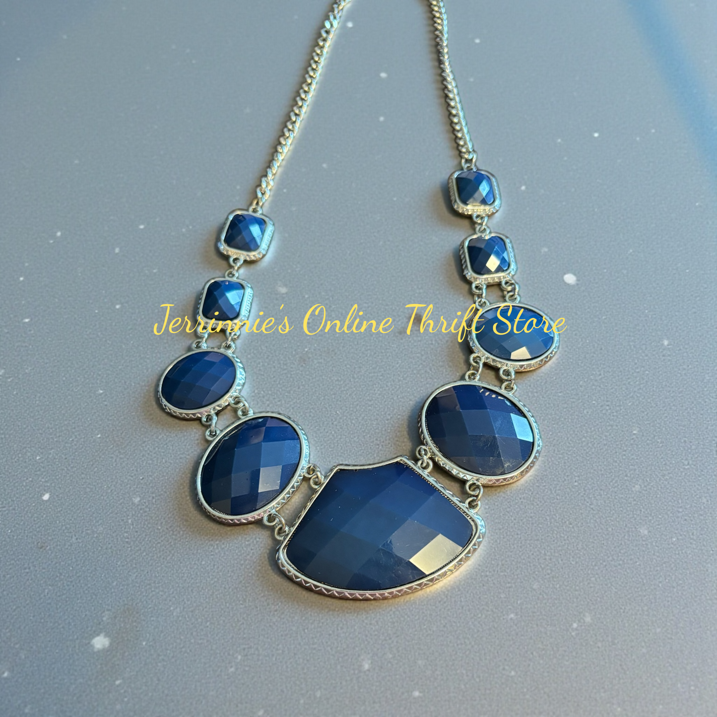 Costume Necklace Blue Faceted Glass