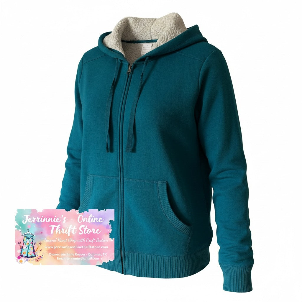 Teal Sherpa-Lined Zip-Up Hoodie | Size XL