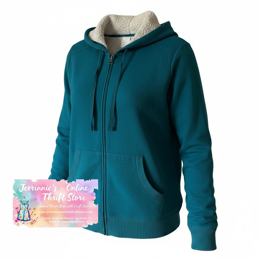 Teal Sherpa-Lined Zip-Up Hoodie | Size XL