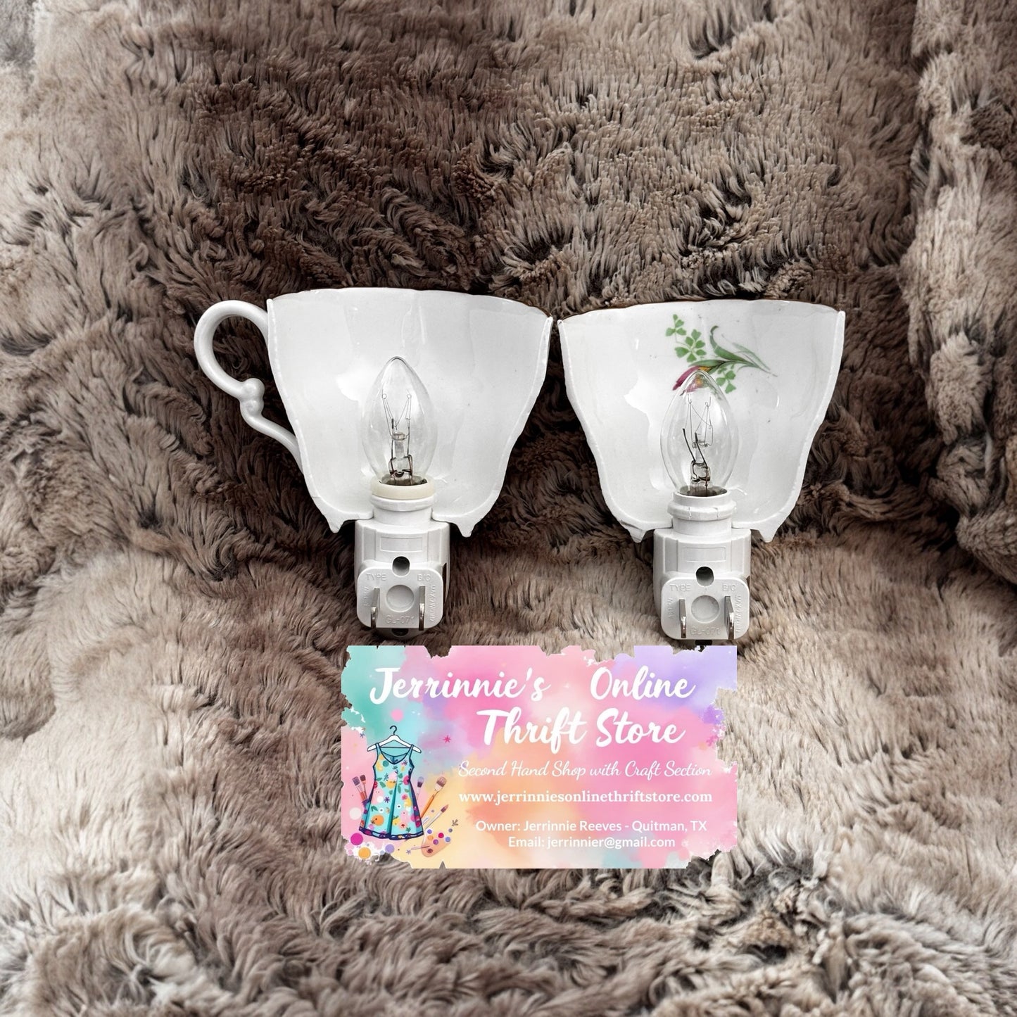 Vintage English Bone Teacup Night Light Floral Pattern-Sold As A Set