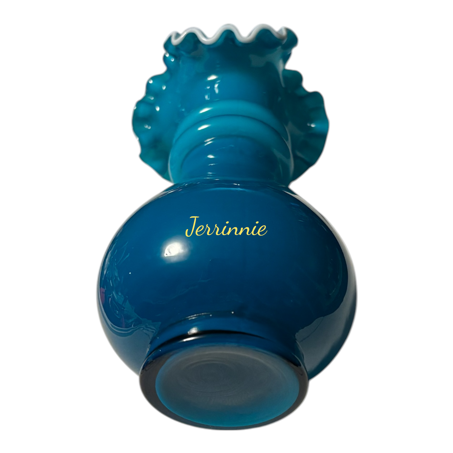 Fenton Jamestown Blue White Overlay Double Ring Vase