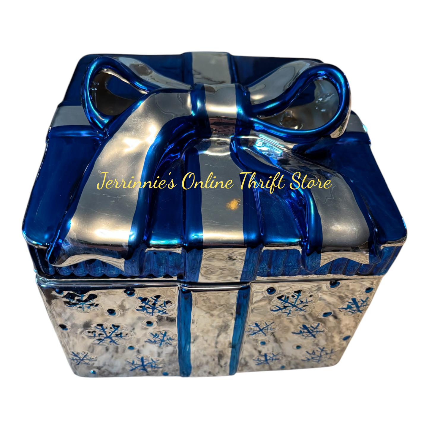 David's Cookies Blue Silver Cookie Jar