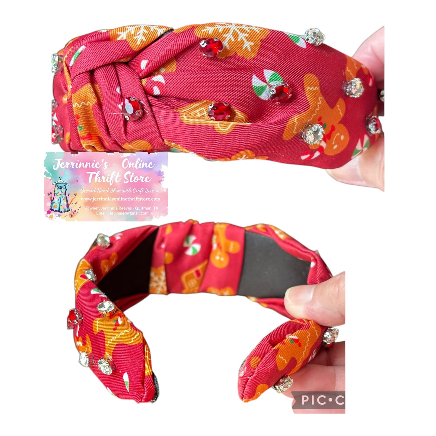 Christmas Gingerbread Man Rhinestone Knotted Headband