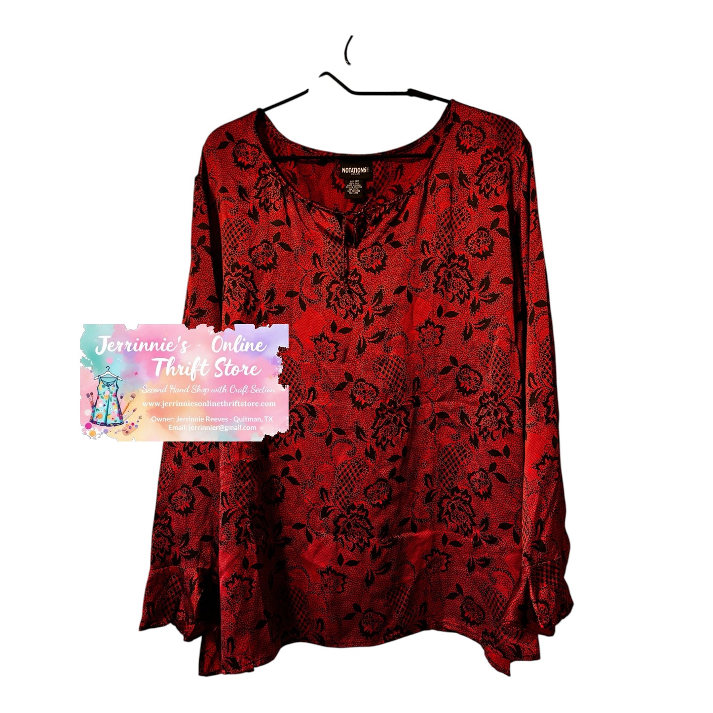 Notations Red & Black Floral Blouse – Long Sleeve