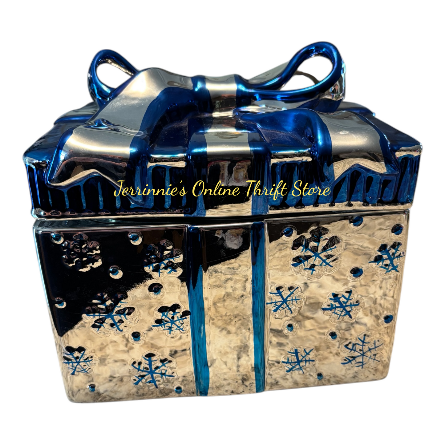 David's Cookies Blue Silver Cookie Jar