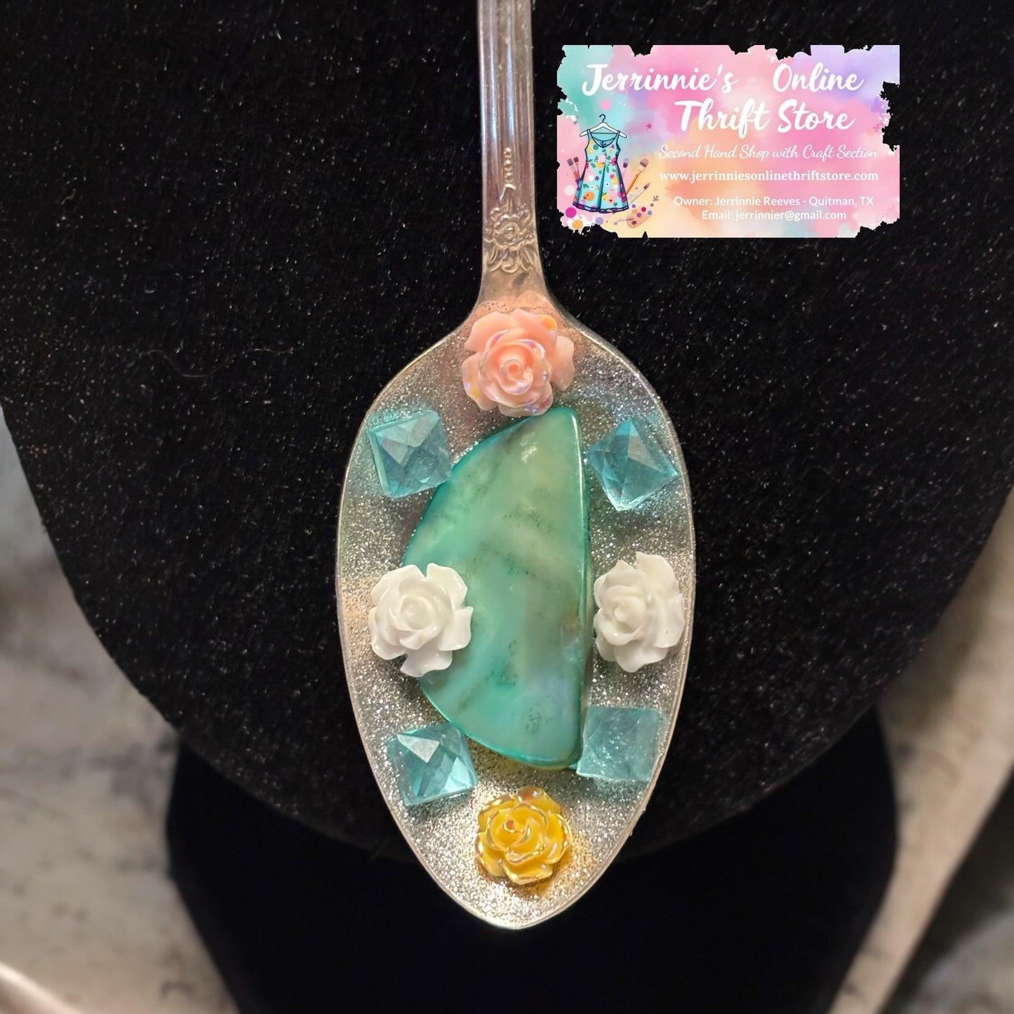 Handmade Spoon Jewelry with Green Gem