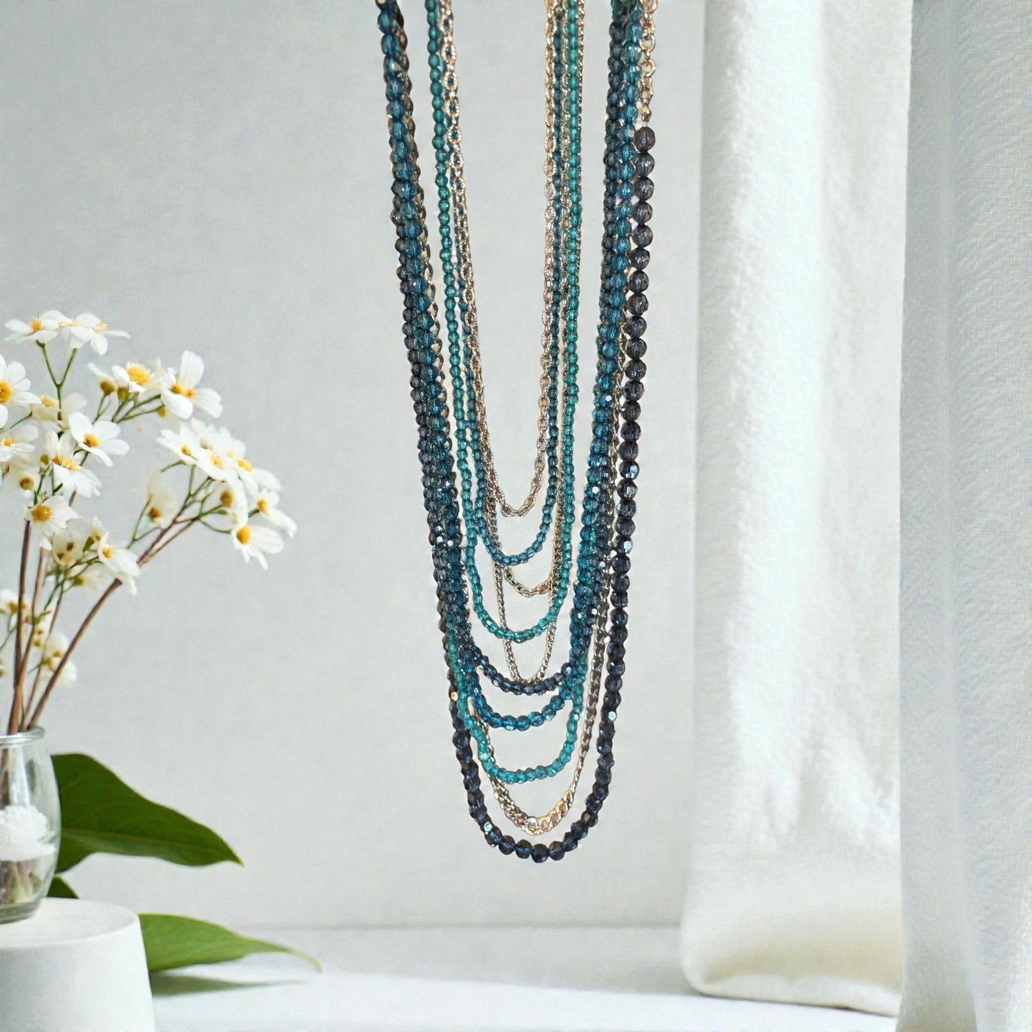 Vintage Long Blue Bicone Necklace