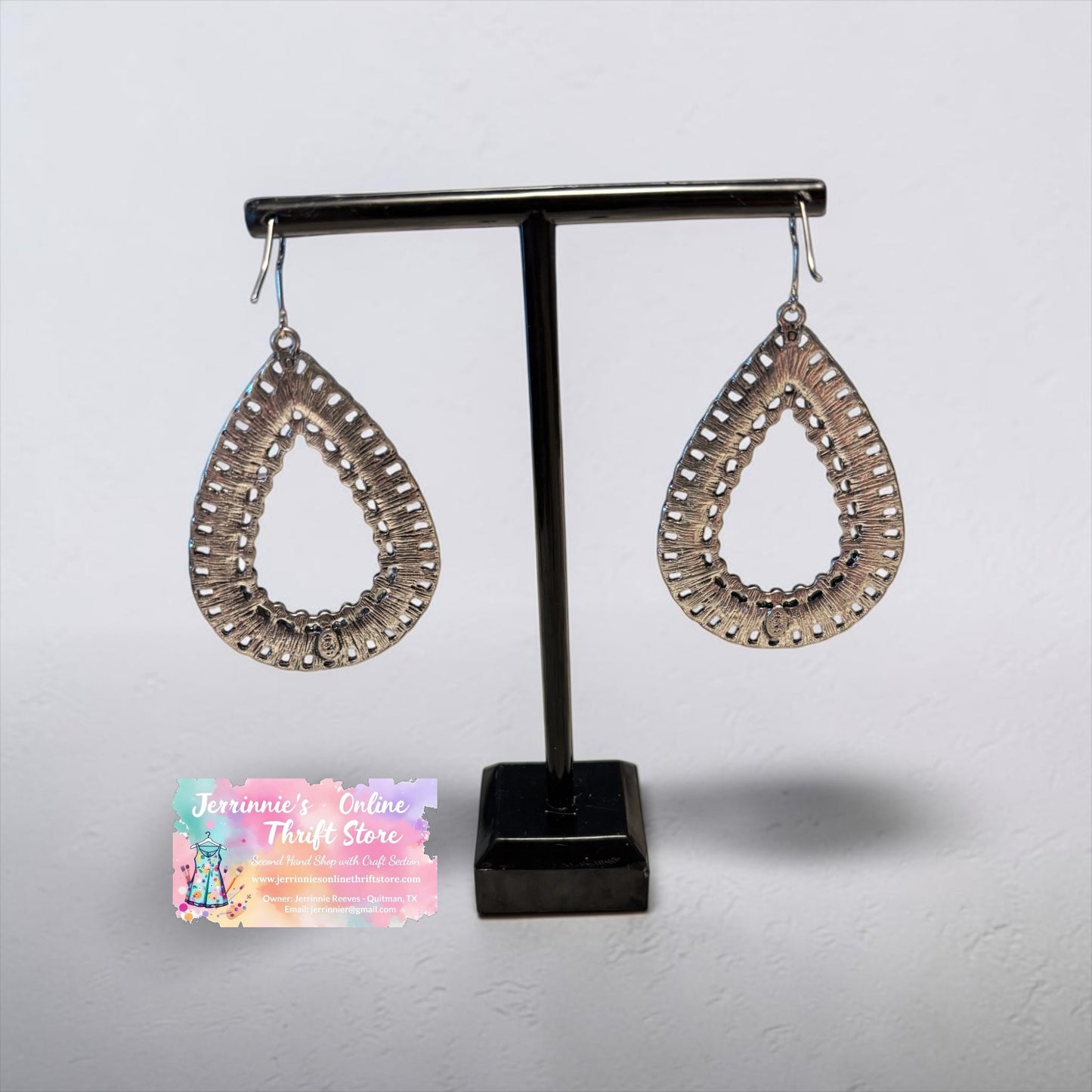 Gunmetal Crystal Rhinestone Open Teardrop Dangle Earrings