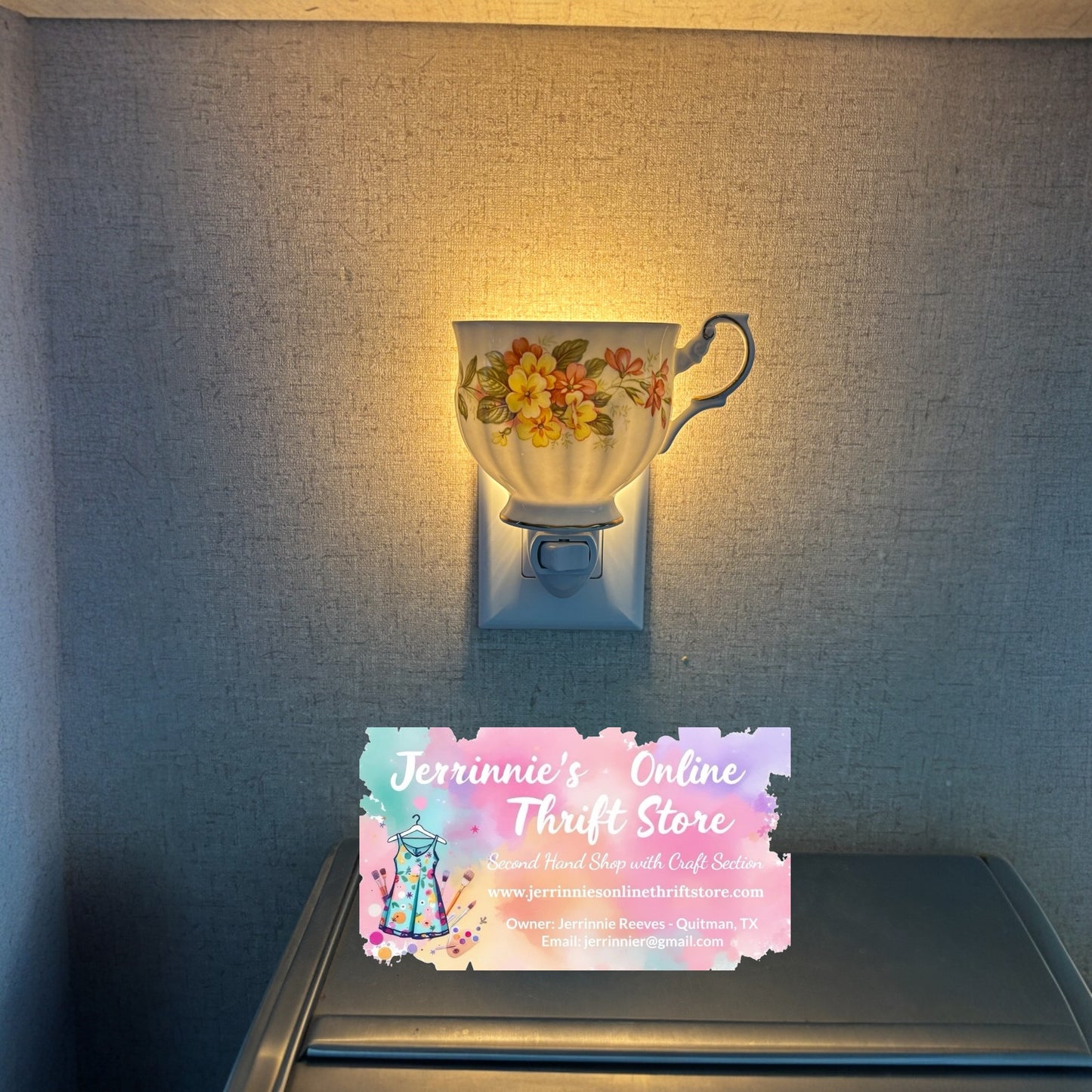 Set of 2 Bone China Teacup Night Light with Floral Decoration
