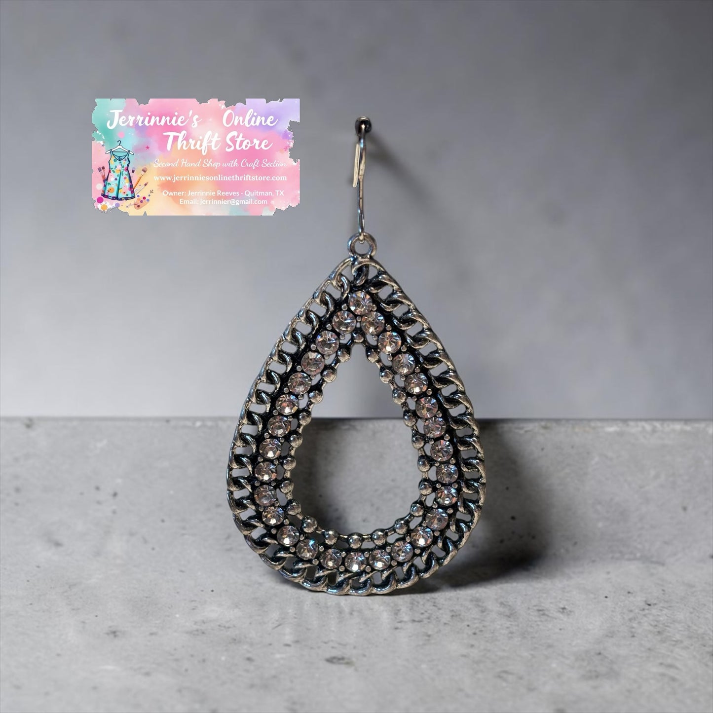 Gunmetal Crystal Rhinestone Open Teardrop Dangle Earrings