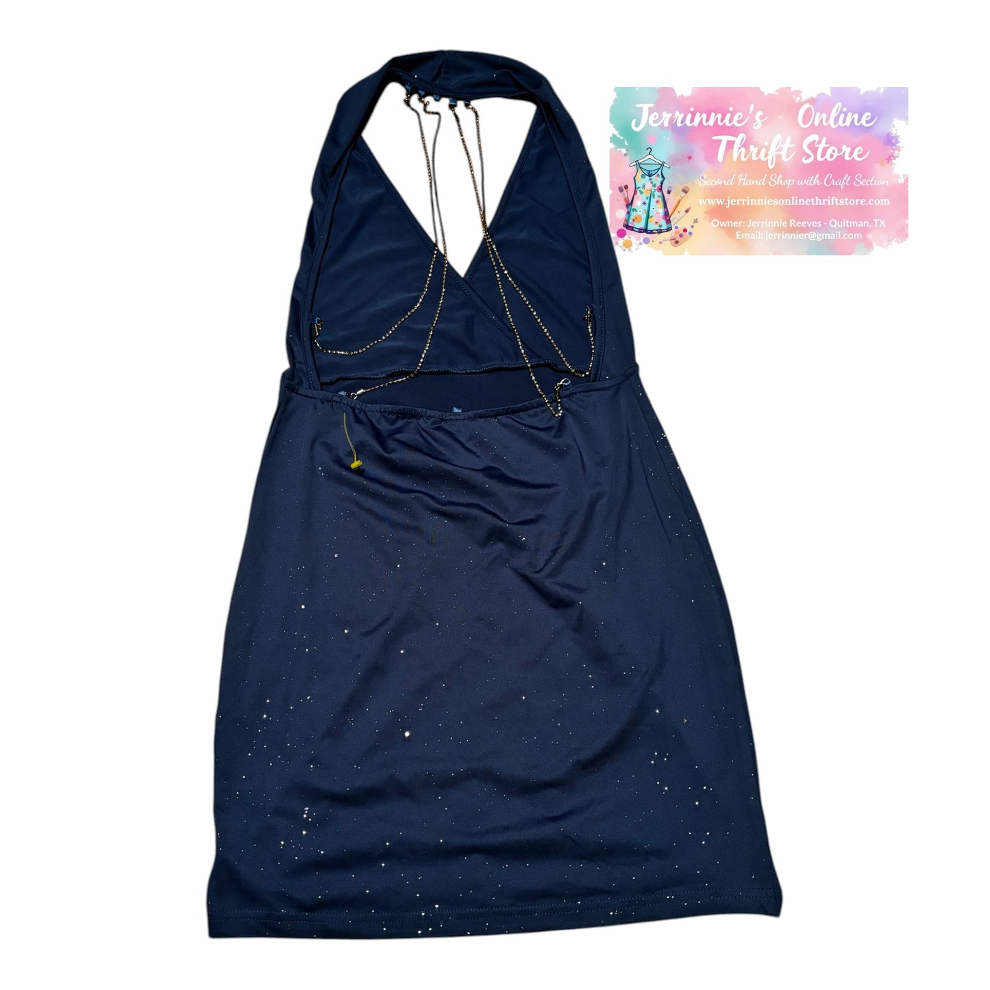 Steel Blue Halter Skater Dress with Chain Detail