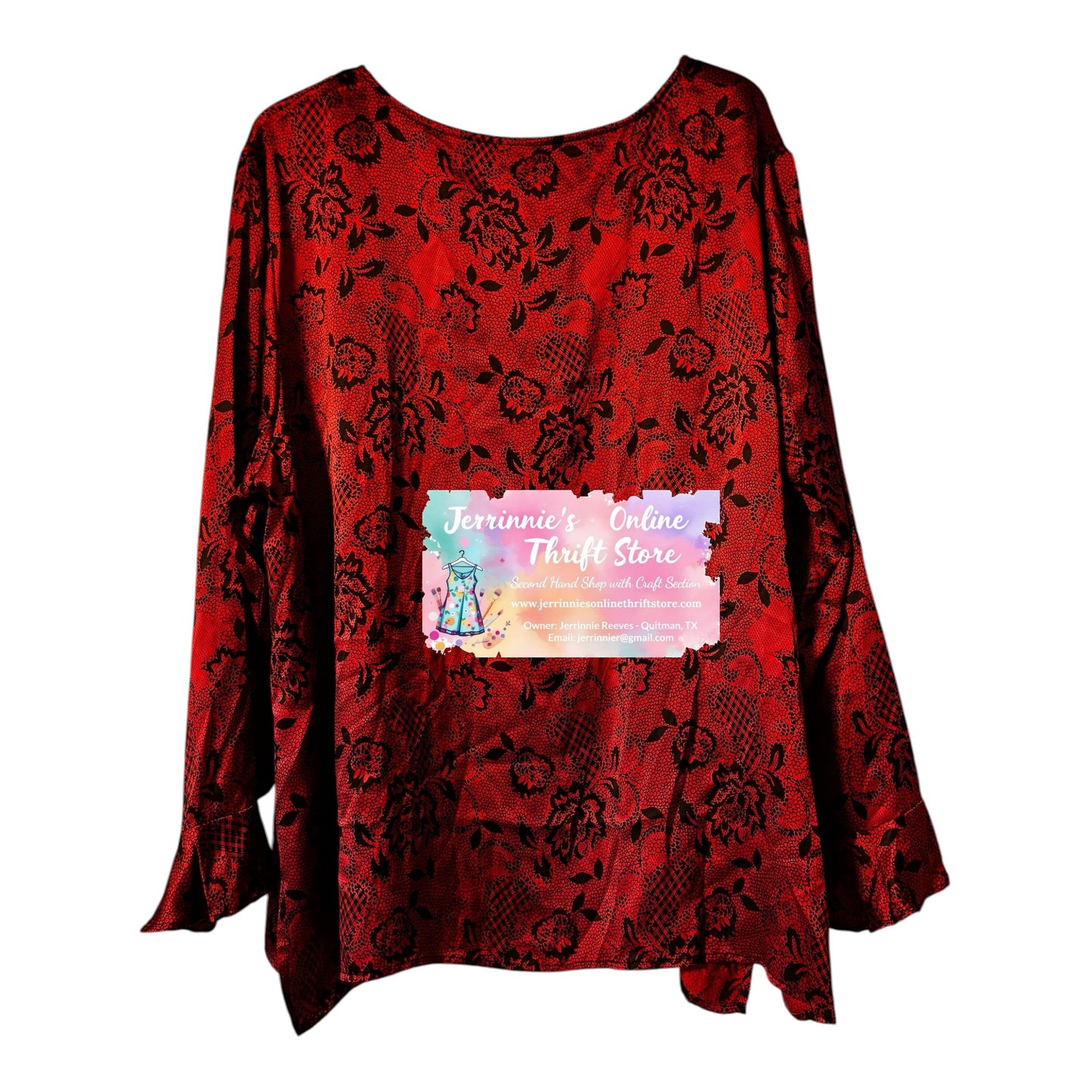 Notations Red & Black Floral Blouse – Long Sleeve