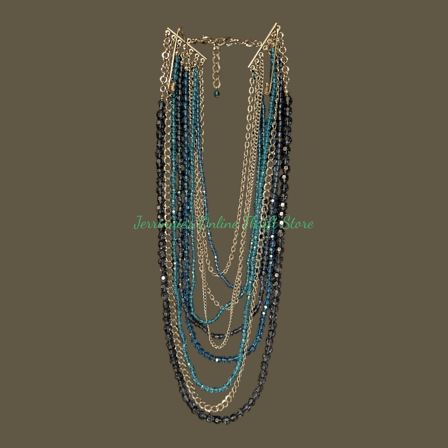 Vintage Long Blue Bicone Necklace