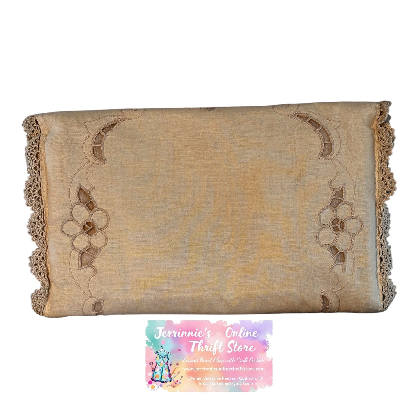 Handmade Vintage Linen Clutch Purse – Cutwork Embroidery & Crochet Lace – One of a Kind!