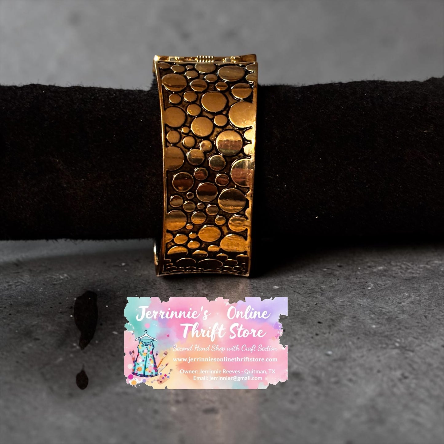 Vintage Gold-Tone Textured Bubble Cuff Bracelet